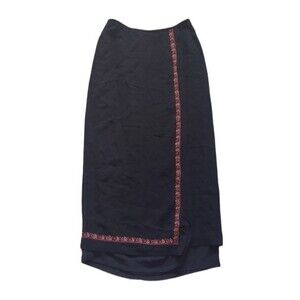Kasper & Company Black Embroidered Boho Midi Skirt Size 6